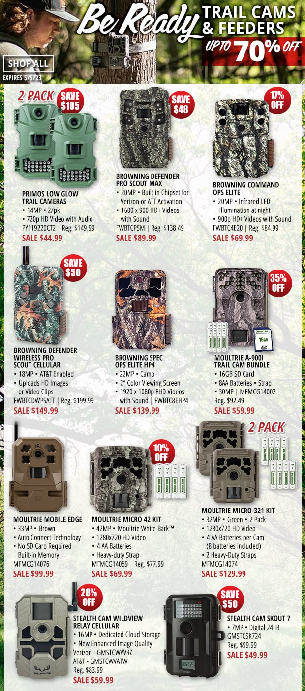 Trail Cams & Feeders up to 70% Off