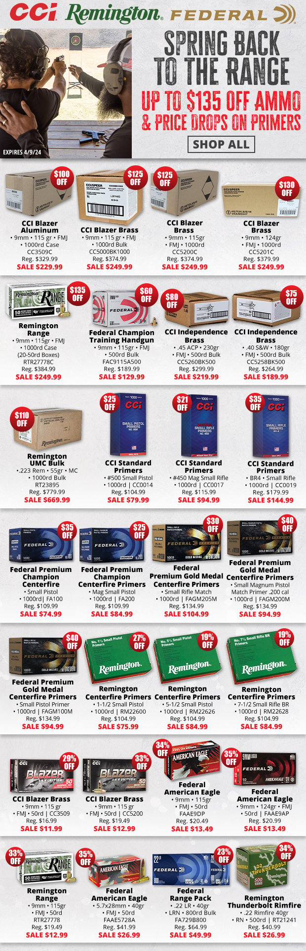 Up to $135 Off Ammo & Price Drops on Primers!