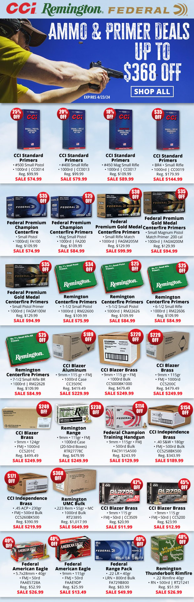 Up to $368 Off Ammo & Primer Deals!