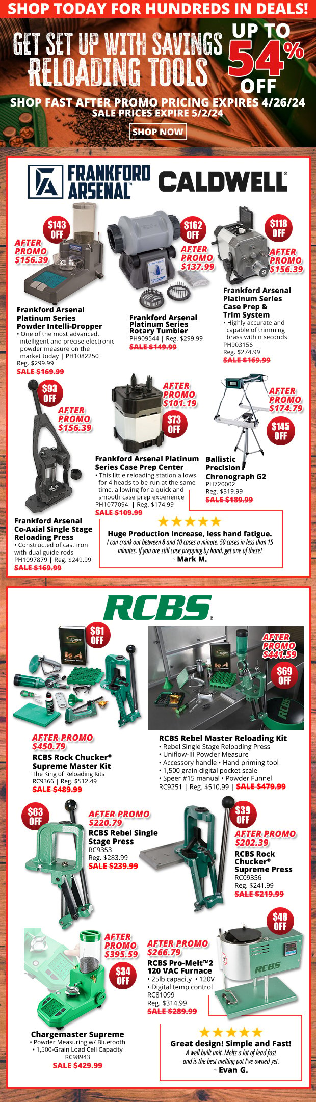 Up to 54% Off Reloading Tools!