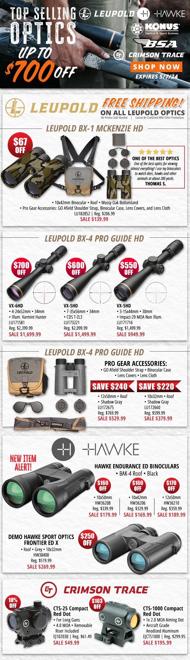 Up to $700 Top Selling Optics!