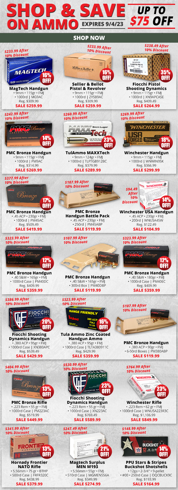 Save Up to $75 Off Ammo  Shop All