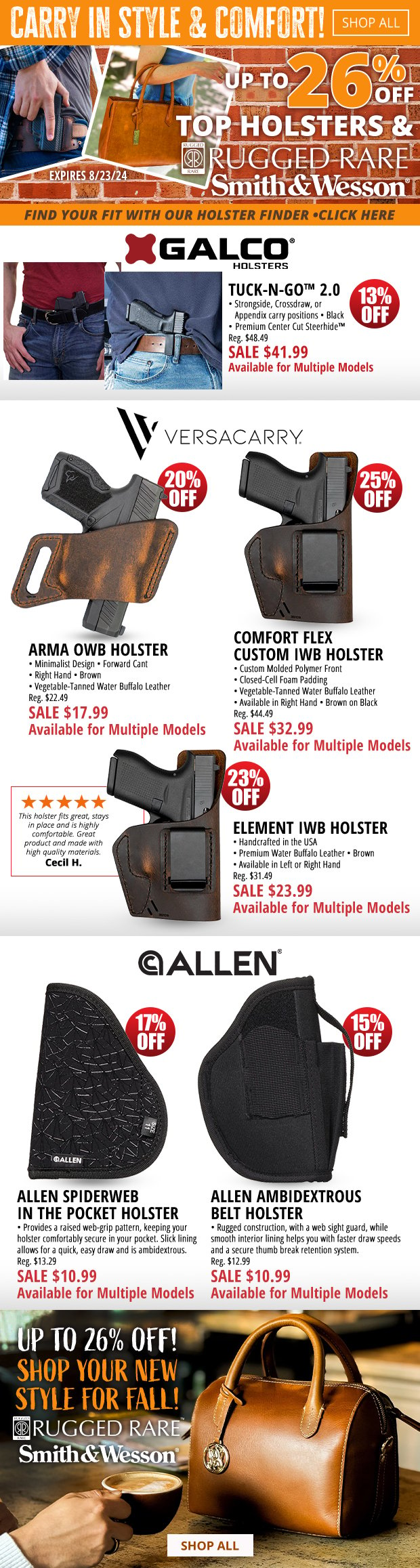 UP to 26% Off Top Holsters and Rugged Rare Smith & Wesson Concealed Carry Bags to Carry in Style!