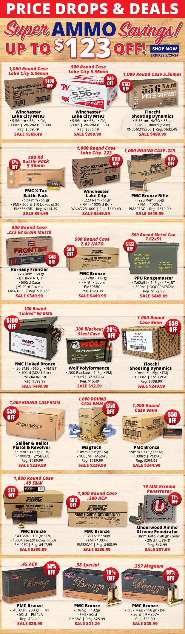 Up to $123 Off with Super Ammo Savings and Price Drops!