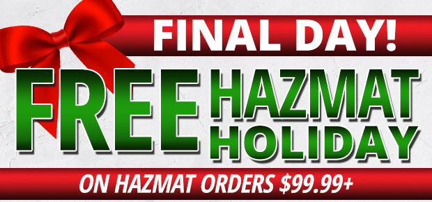 Final Day for Free Hazmat Holiday on Orders Over $99.99+