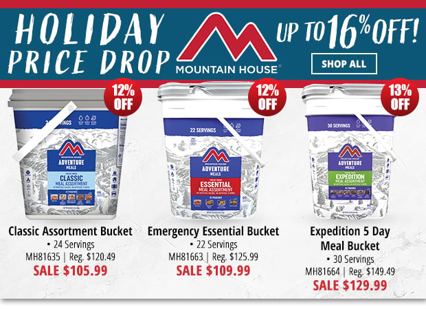 Holiday Price Drop on Mountain House Camp and Emergency Meals  Up to 16% Off