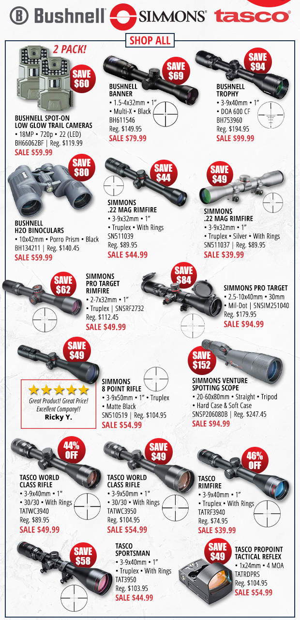 Shop Bushnell, Simmons, Tasco Deals Today
