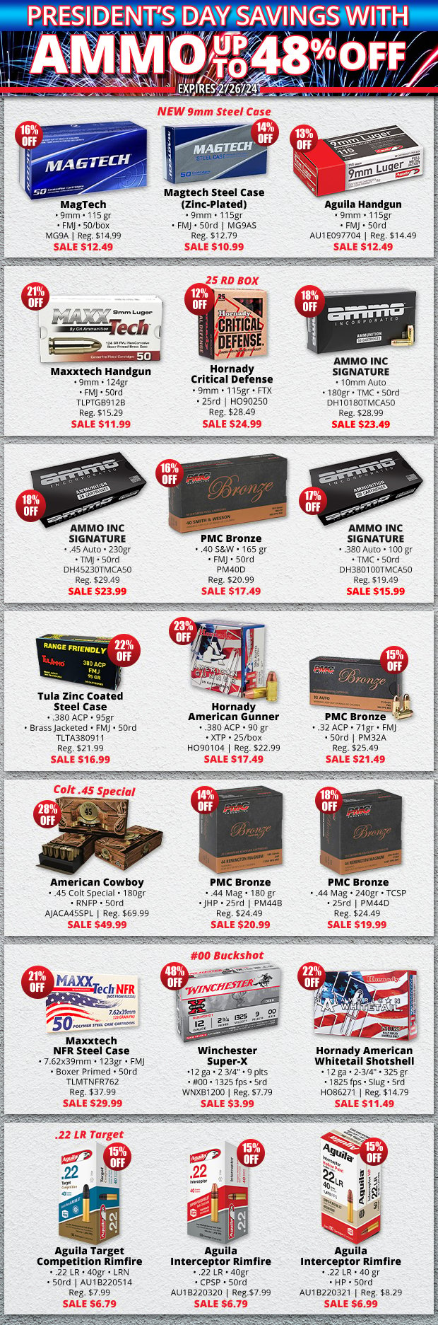 Up to 48% Off Ammo with Presidents Day Deals!