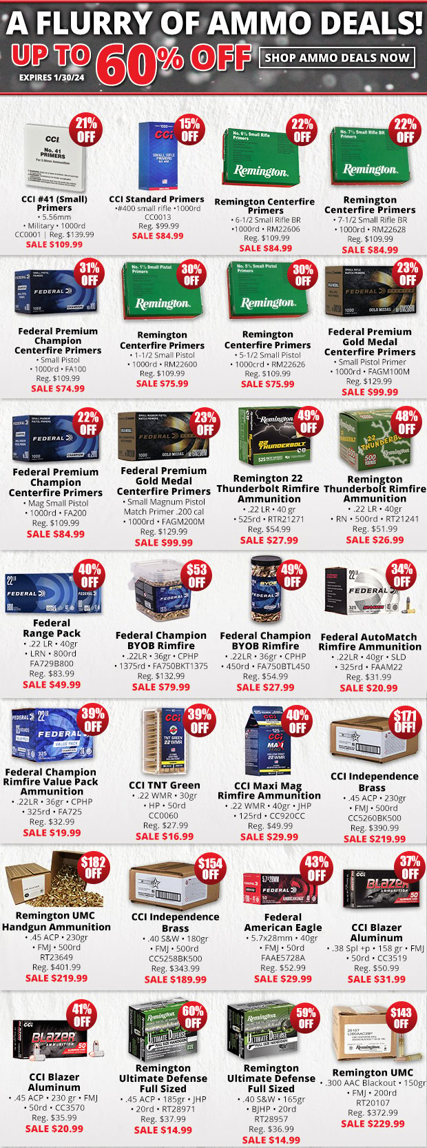 Up to 60% off in Ammo Savings!