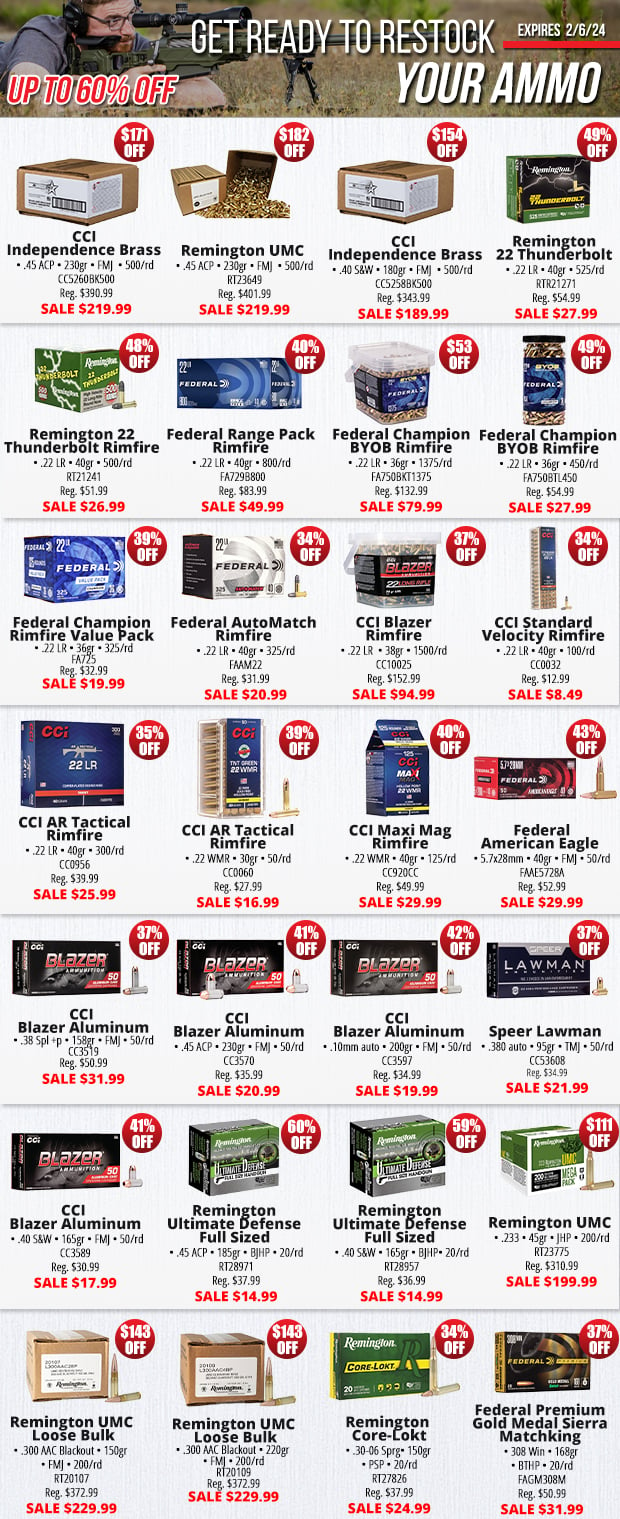 Up to 60% off in Ammo Savings!