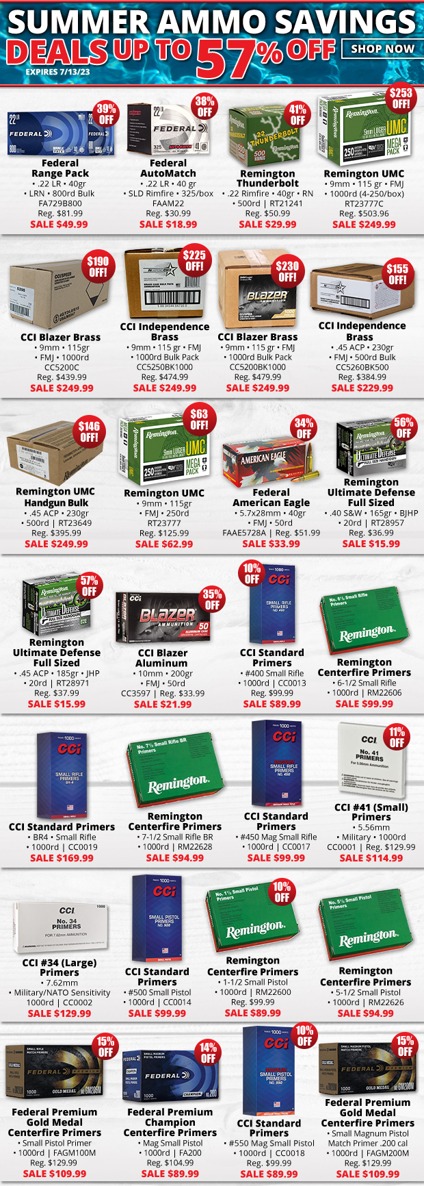 Up to 57% Off Summer Ammo Savings!