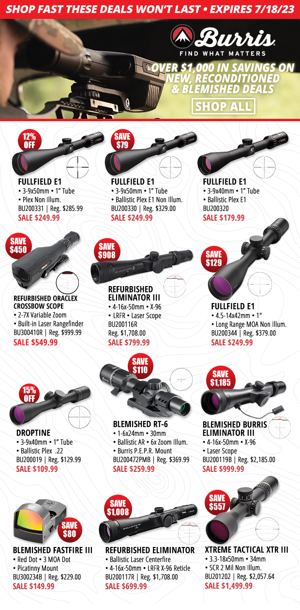 Over $1,000 in Savings on New, Reconditioned & Blemished Burris Optics