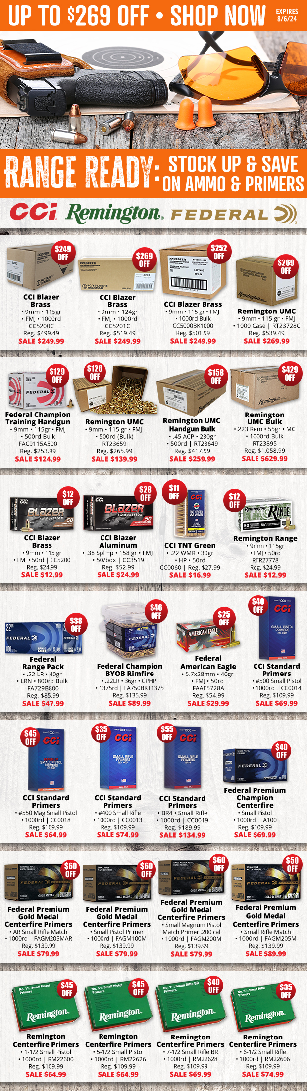 Up to $269 Off Ammo & Primers to Get Range Ready!