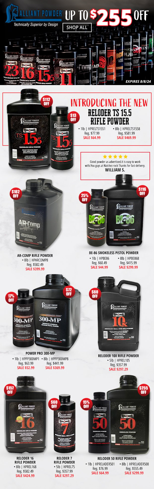 Up to $255 Off Alliant Reloading Powder!