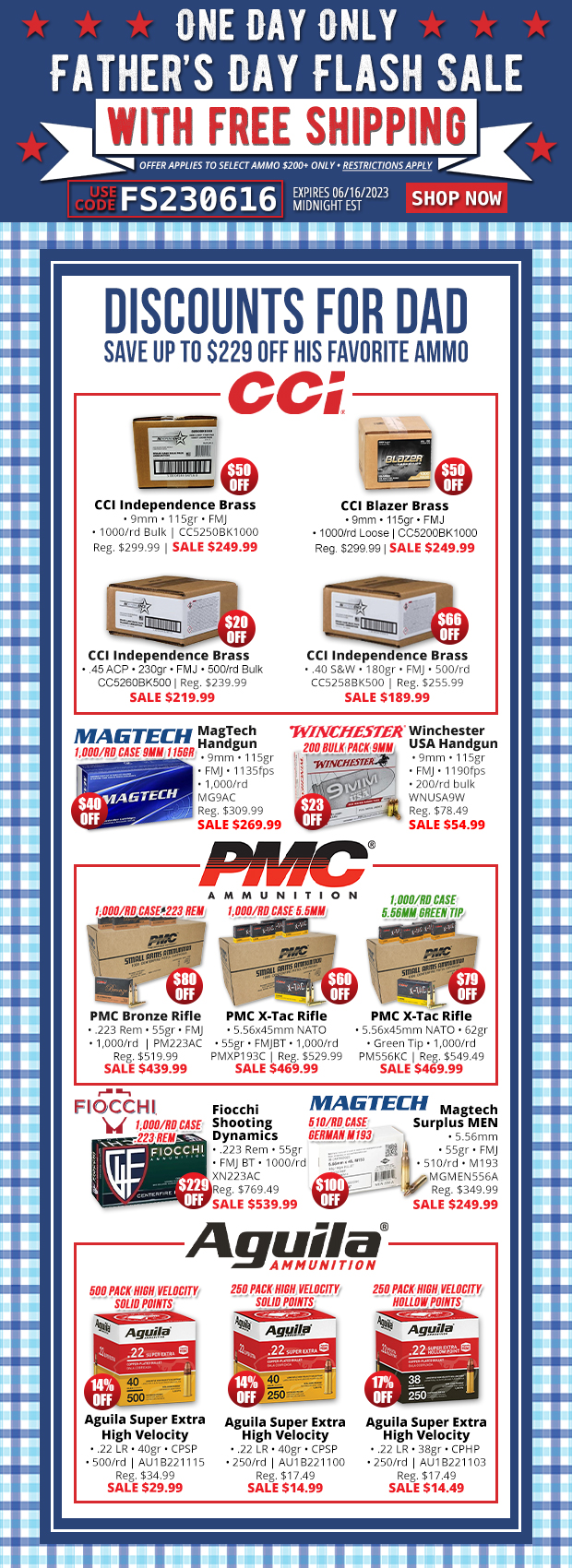 One Day Only Father's Day Flash Sale on Select Ammo with Free Shipping  Restrictions Apply