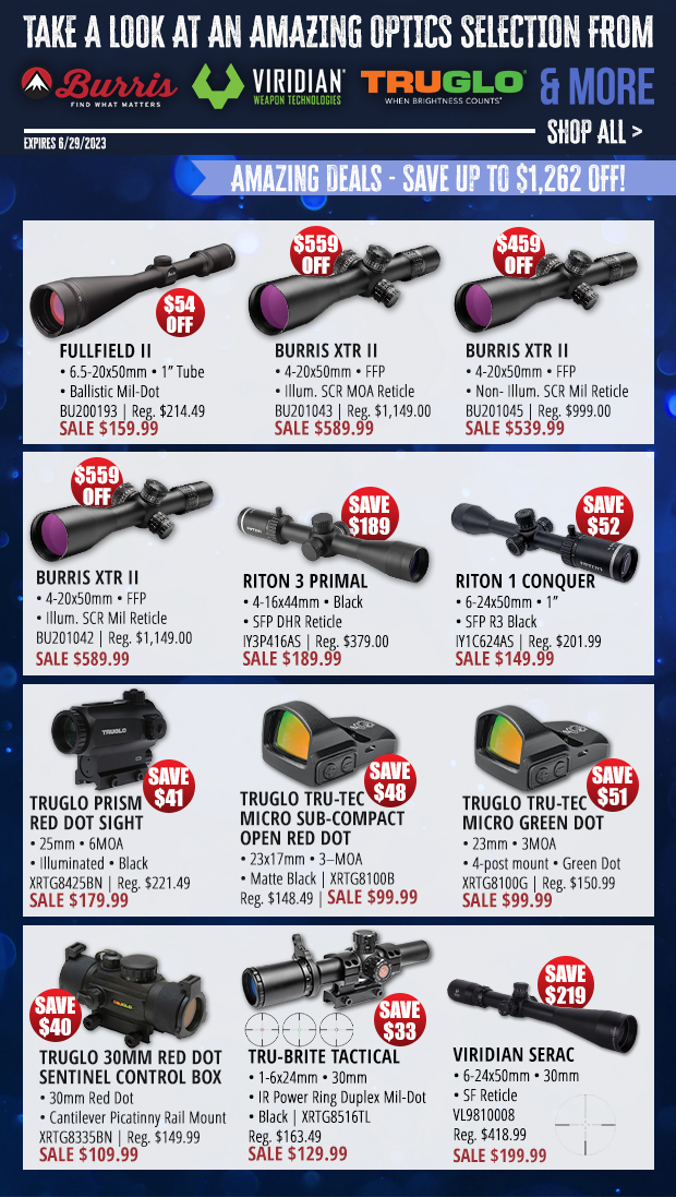 Save Up to $1,262 Off Burris, Viridian, Truglo, & More!  Shop Now