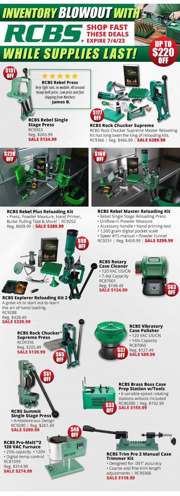 Inventory Blowout with RCBS While Supplies Last 