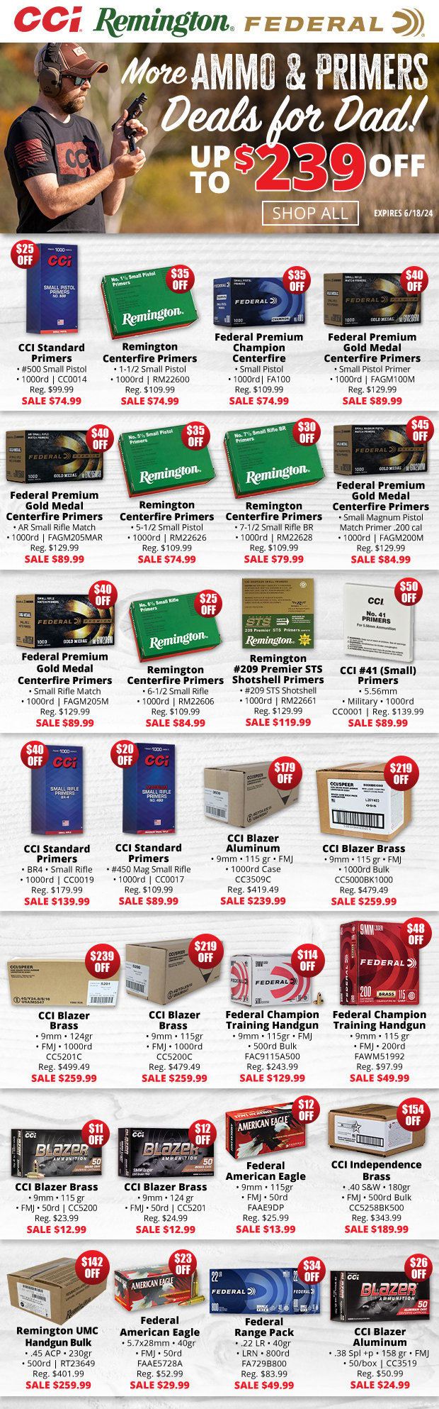 Up to $239 Off Ammo & Primers with Deals for Dad!