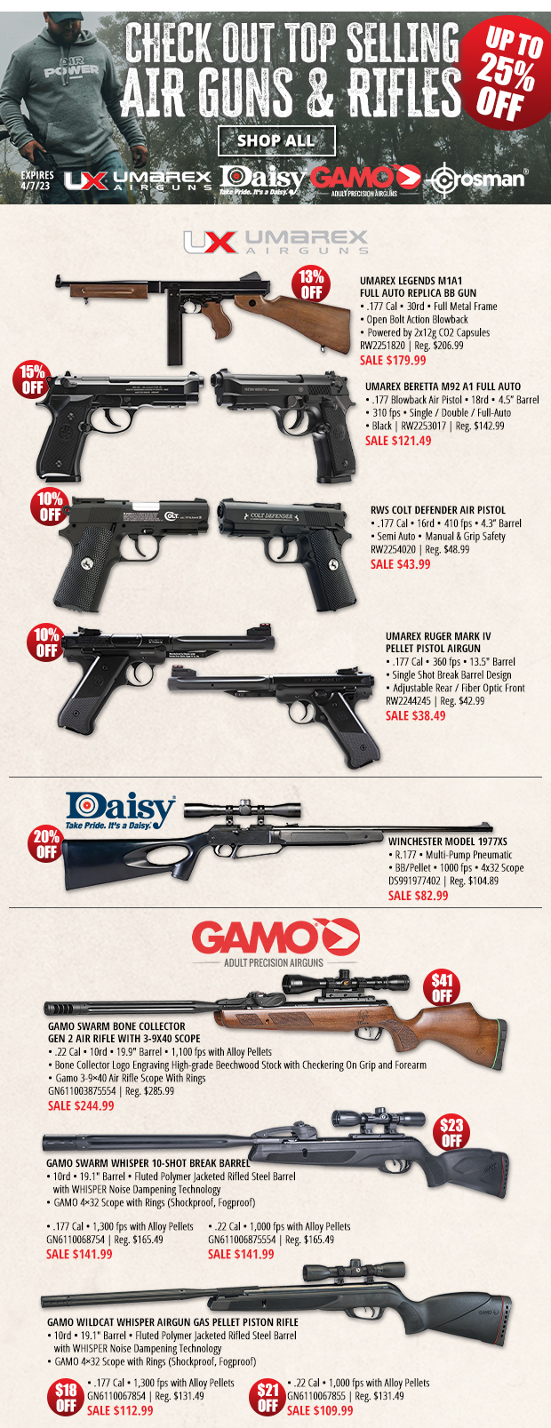 Top Selling Air Guns & Rifles Up to 25% Off