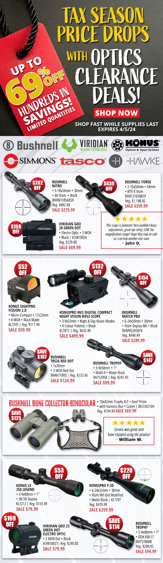 Tax Season Price Drops with Up to 69% Off Optics Clearance Deals!