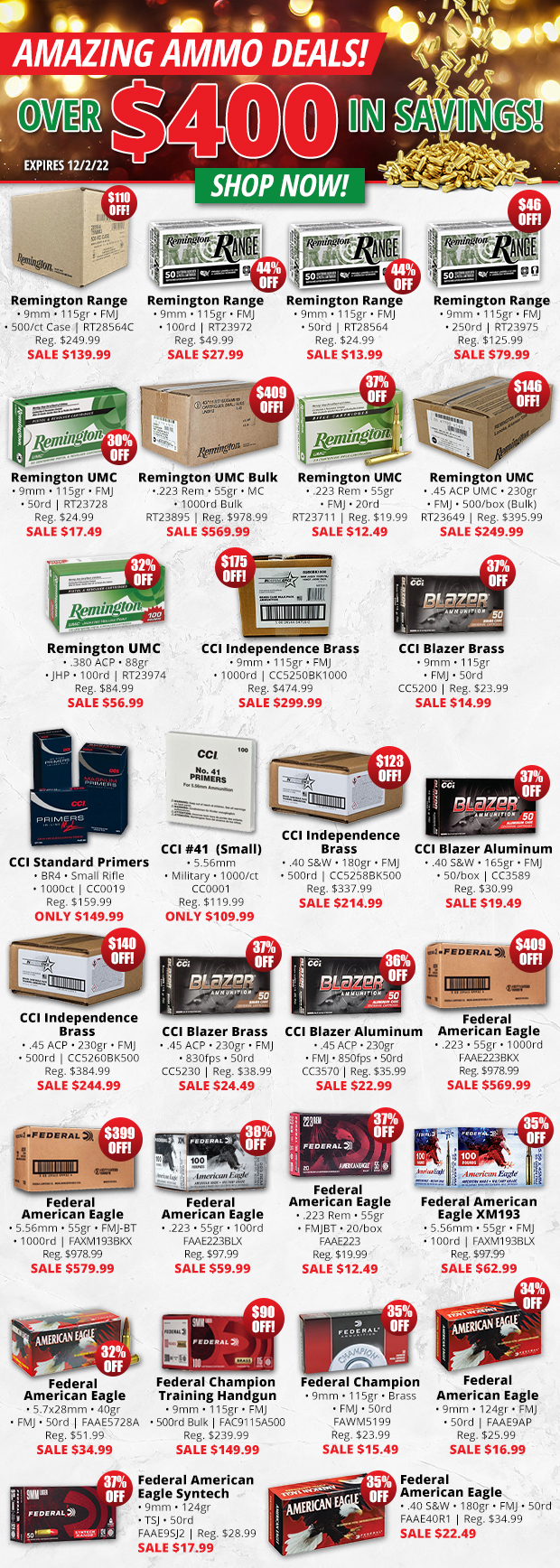 Over $400 in Savings on Ammo!