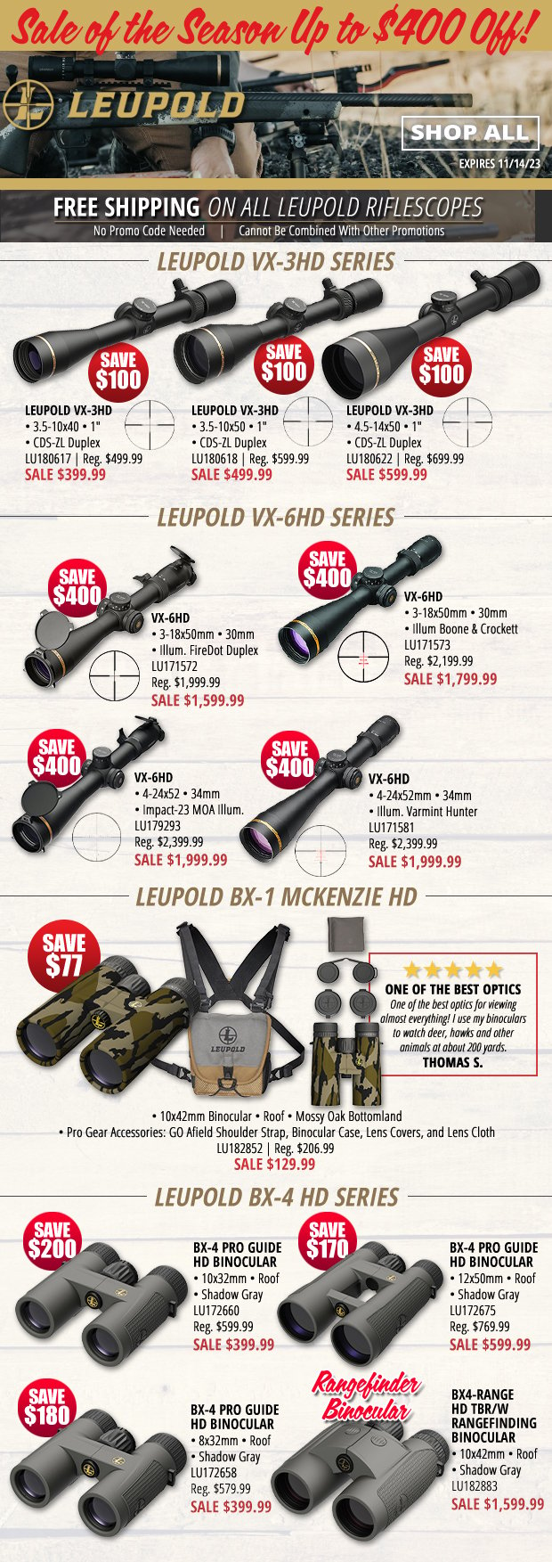 Leupold Sale of the Season up to $400 Off