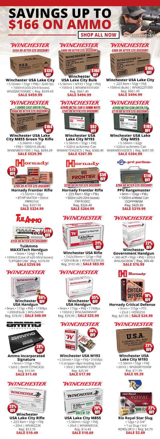 Savings Up to $166 on Ammo  Shop All Now