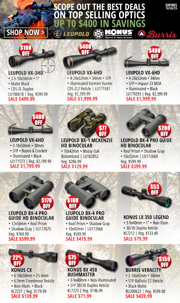 Scope Out the Best Deals on Top Selling Optics with Up to $400 In Savings Shop Now
