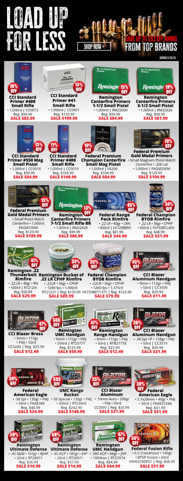 Up to $93 Off Ammo from Top Brands