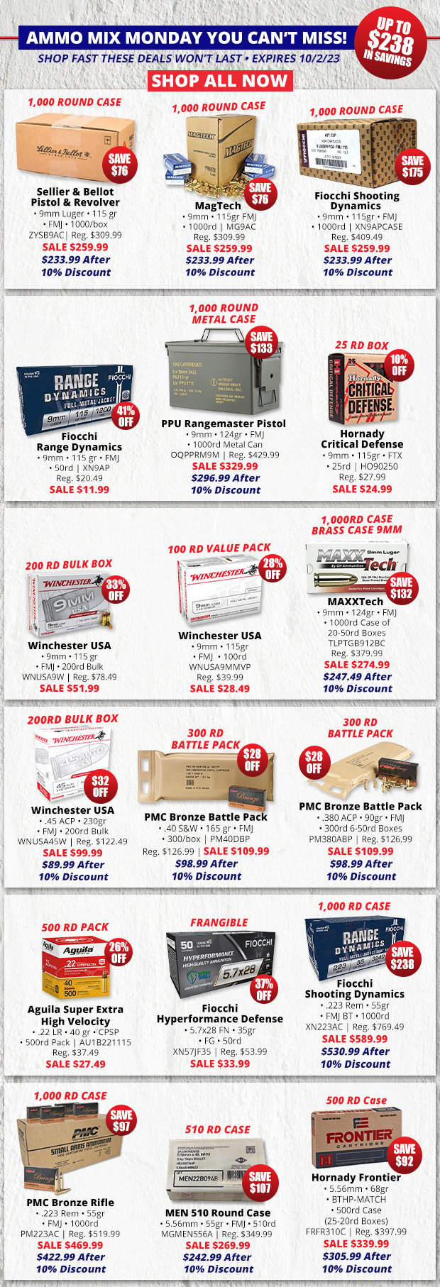Up to $238 in Savings for Ammo Mix Monday