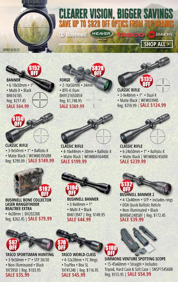 Up to $828 Off Optics from Weaver, Bushnell, Tasco, and Simmons  Shop All