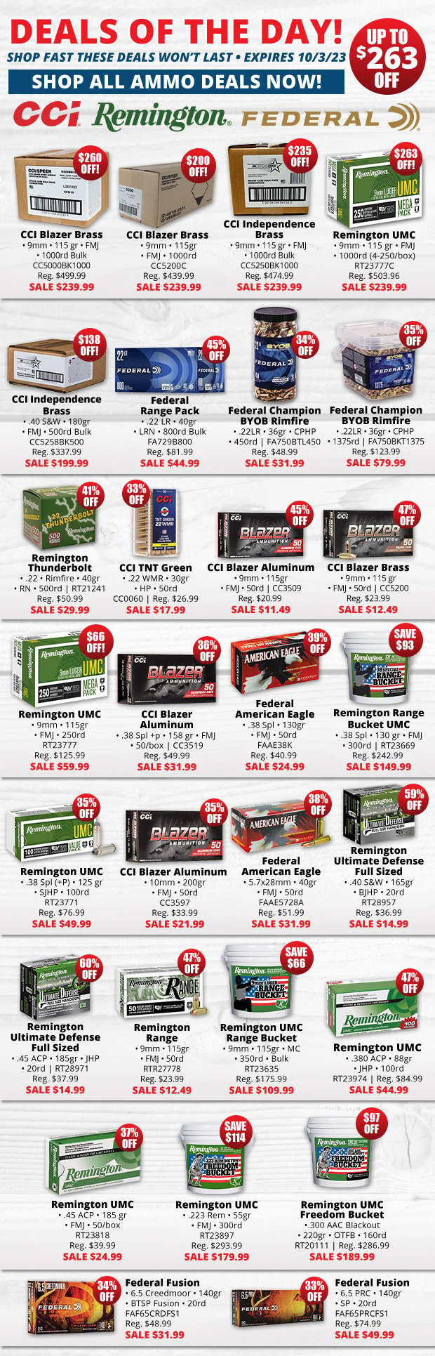 Up to $263 in Savings for Ammo Deals of the Day