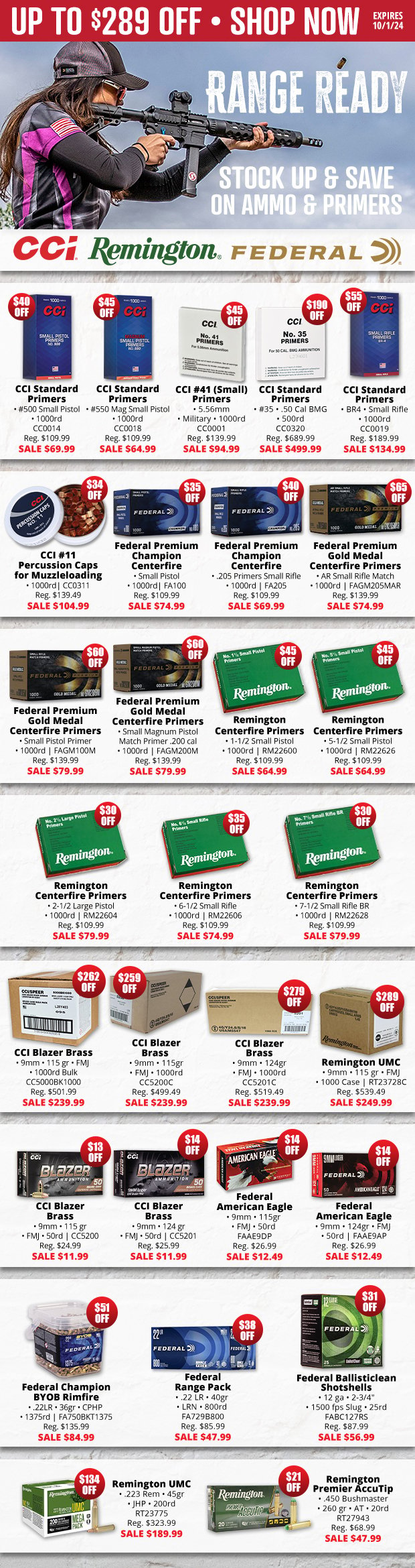 Stock Up and Save Up to $289 Off Ammo & Primers!