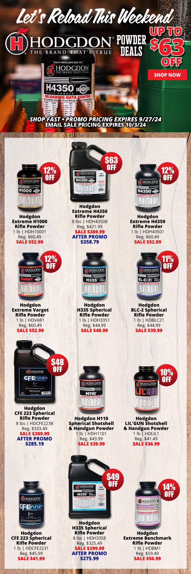 Reload this Weekend with Up to $63 Off Hodgdon Powders!