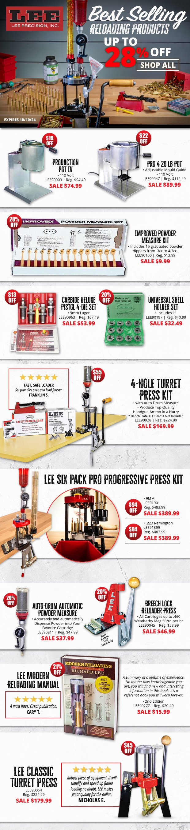 Up to 28% Off Lee Best Selling Reloading Products