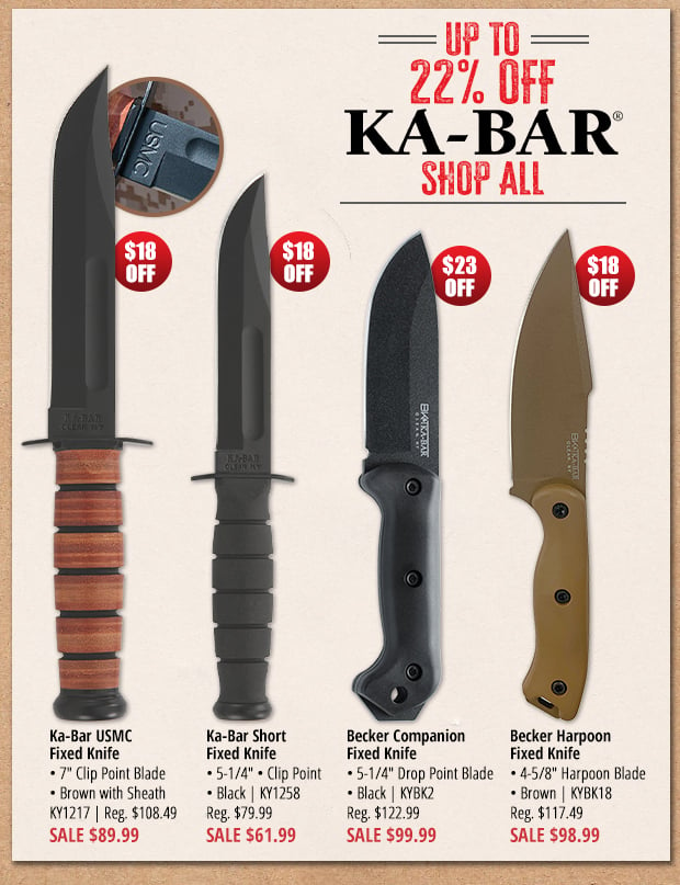 Up to 22% Off Ka-Bar Knives & Accessories!